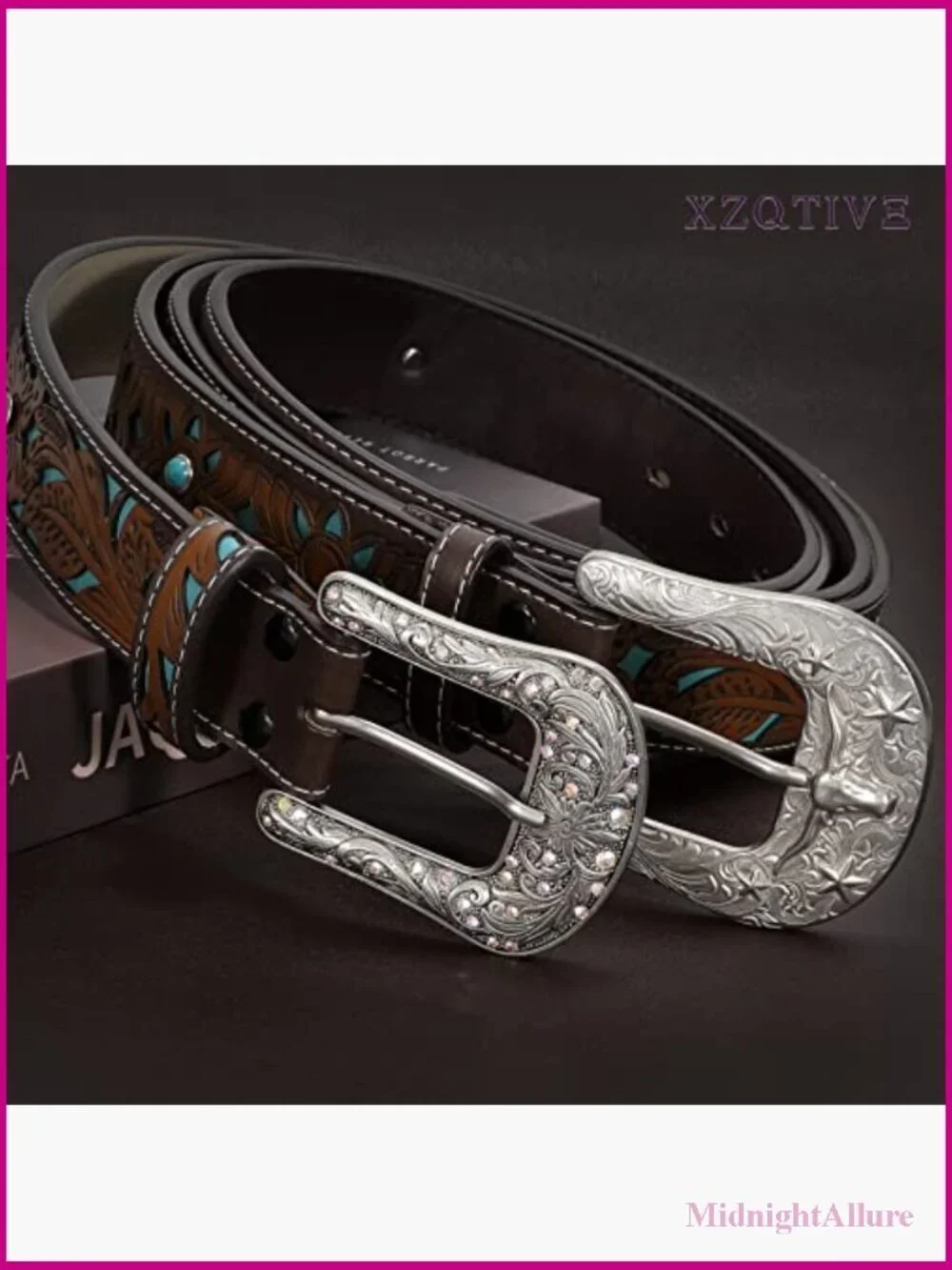 Vintage Tooled Leather Western Belt Unisex Interchangeable Buckle Cowboy Cowgirl